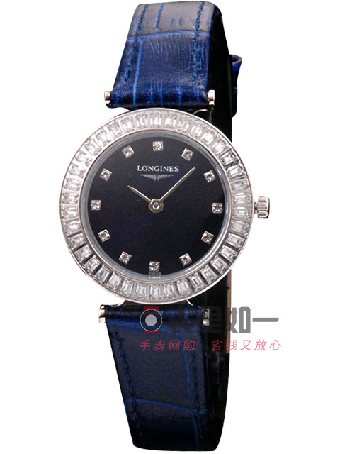 浪琴Longines 貝母面 鑲鉆女士石英腕錶 藍色錶盤 藍色皮帶