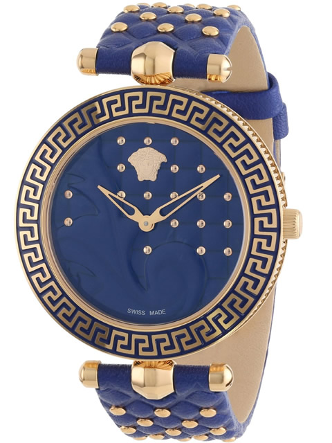 高仿范思哲(Versace)女藍色優雅皮帶尊貴時尚石英VK7040013手錶