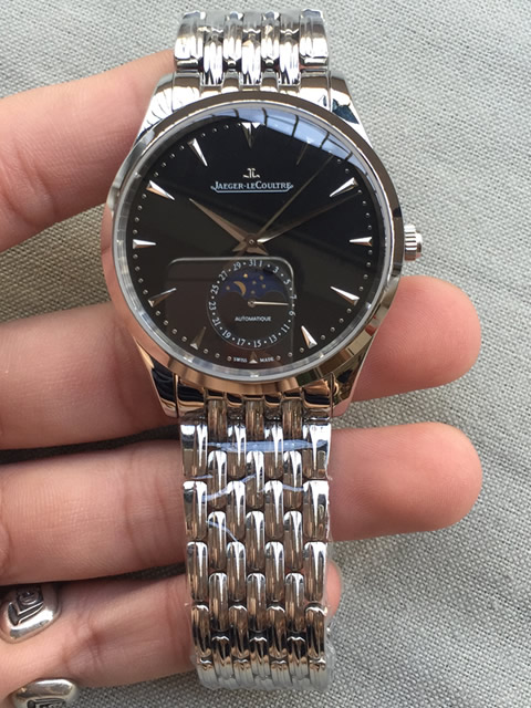 高仿積傢手錶-Jaeger-LeCoultre MASTER CONTROL大師系列黑盤精鋼錶帶 自動機械腕錶