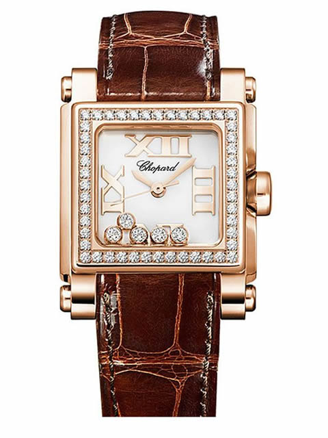 CHOPARD蕭邦HAPPY DIAMONDS系列275349-5003玫瑰金鏡面走鉆腕錶