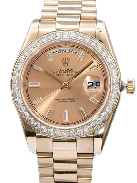 高仿ROLEX勞力士星期日歷型系列218348-83218香檳色錶盤鑲鉆腕錶