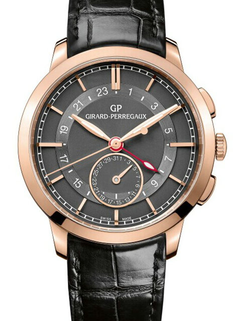 高仿芝柏手錶-Girard-Perregaux 男錶系列49544-52-231-BB60雙時區玫瑰金機械腕錶