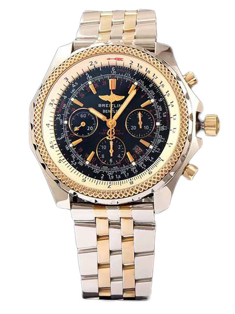 Breitling百年靈賓利系列間黃金色錶殼-黑色錶盤-Speed競賽間黃金色錶鏈腕錶