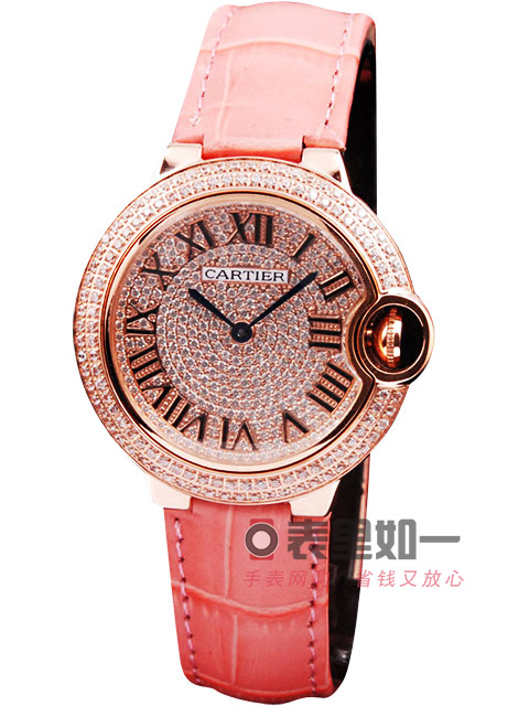 卡地亞Cartier Ballon Blue 藍氣球系列石英女士腕錶 玫瑰金 滿天星鑲鉆 36*12mm