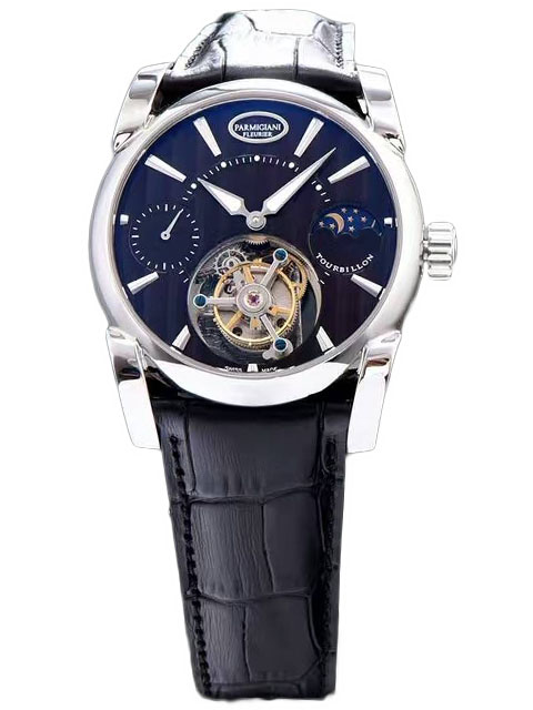 高仿帕瑪強尼手錶-Parmigiani Fleurier Tonda Tourbillon系列藍/黑盤星月相陀飛輪手錶