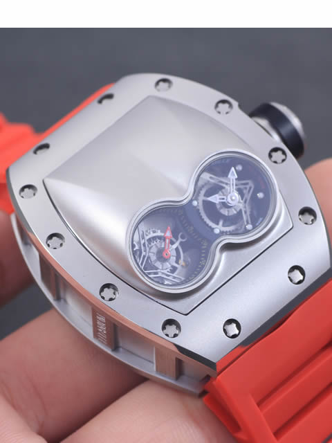 高仿理查德·米勒手錶-RICHARD MILLE 男士系列RM 053腕錶 精鋼錶殼 銀色字面 紅色橡膠錶帶