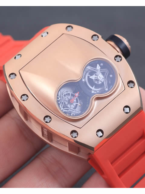 高仿理查德·米勒手錶-RICHARD MILLE 男士系列RM 053腕錶 玫瑰金錶殼 金色字面 紅色橡膠錶帶